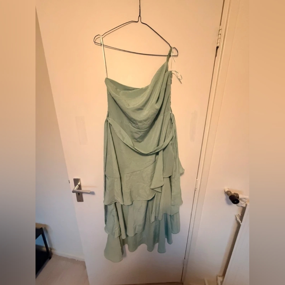 Women’s Sage Green Draped Tiered Slip Dress